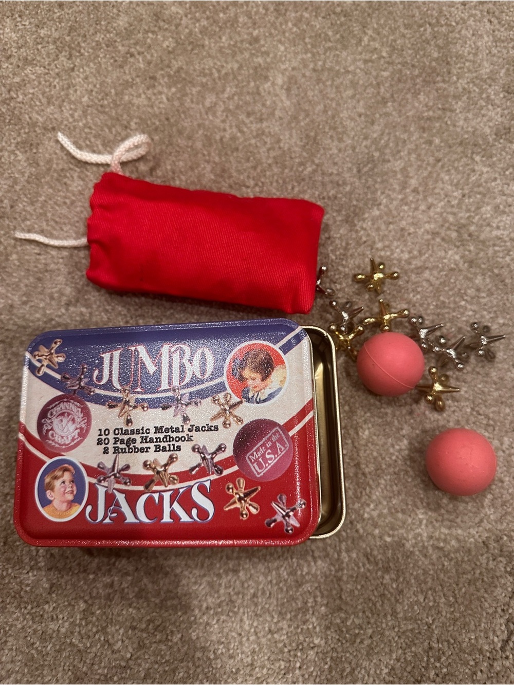 Jumbo Jacks Classic Metal Jacks Game - Red and Pink